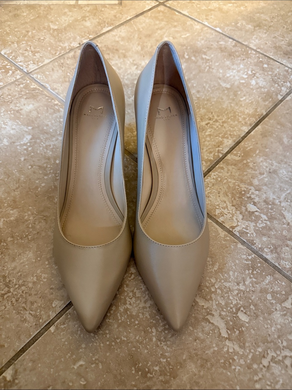 Marc Fisher Beige Pointed-Toe Leather Pumps